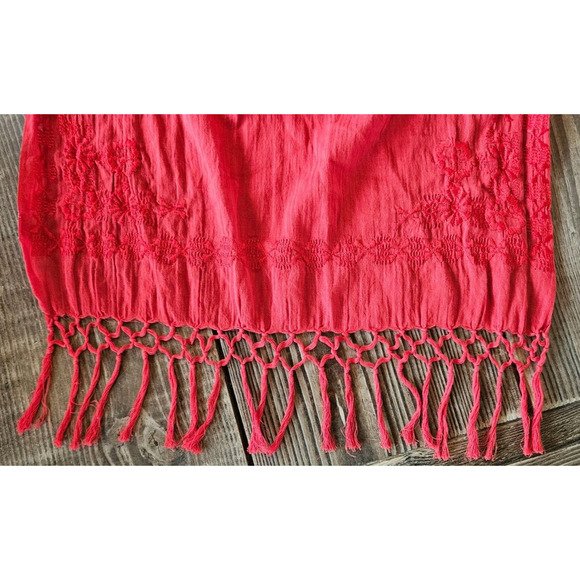 Madewell 1937 Womens Pashmina Scarf One Size Red Fringe Embroidered Shawl - Picture 3 of 8